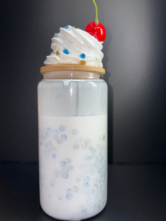 COOKIE MONSTER AND MILK 16 OZ GLASS CUP